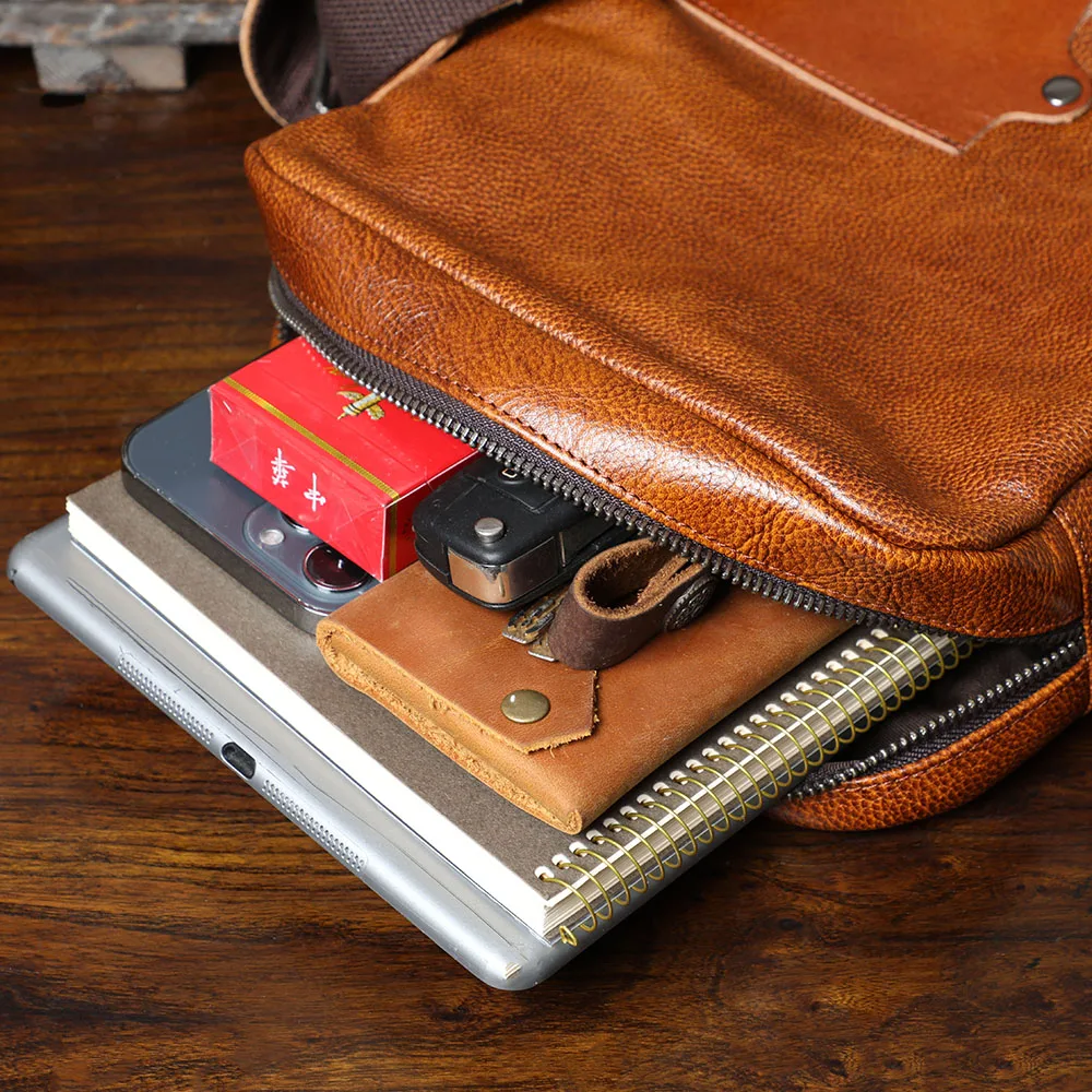 Vintage Echtleder Herren-Umhängetaschen Handgefertigte Crossbody-Messenger-Taschen für Männer Handy & Schlüssel – Detail 18