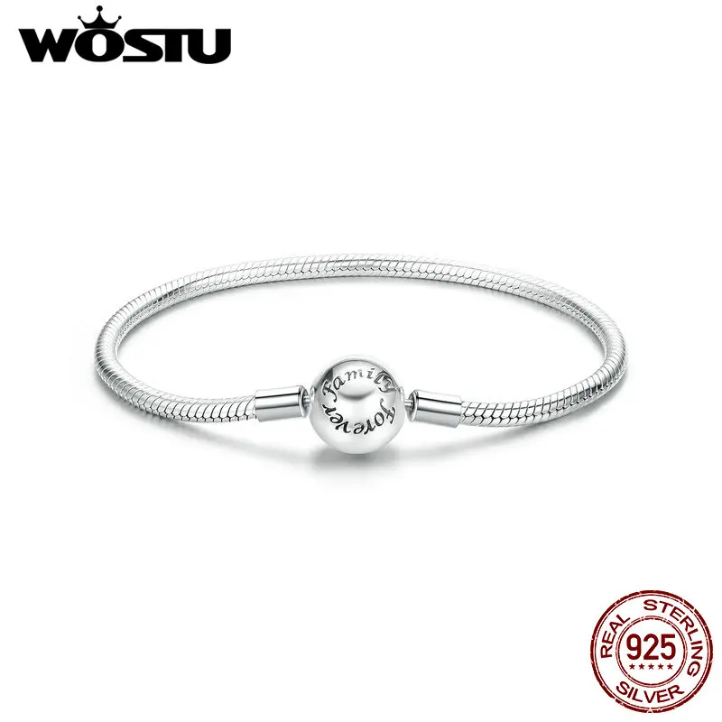 WOSTU 925 Sterling Silver Forever Love Children Basic Bracelet with CZ White Gold Plated for Women Date Party Fine Jewelry Gift