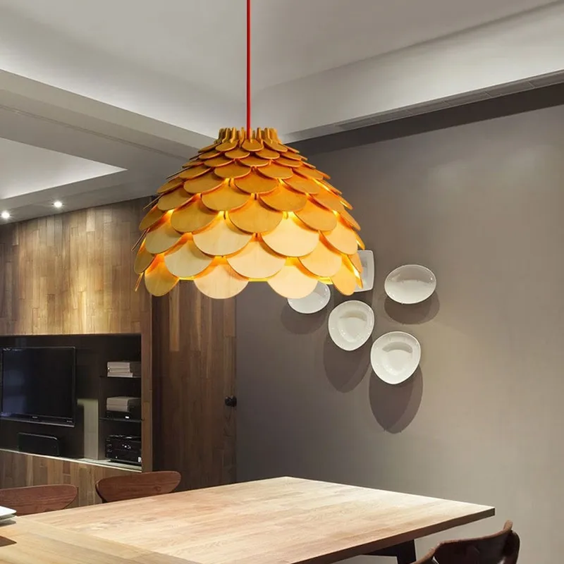 Imagem -04 - Modern Pinecone Pendant Light Lâmpada de Madeira Nórdica para Restaurante Sala de Estar Decoração de Bar Mesa de Jantar Criativa