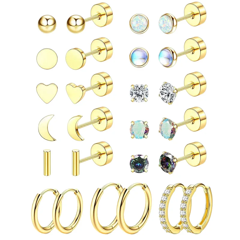 Hypoallergene Ohrstecker aus chirurgischem Stahl, Creolen-Set, Creolen, Tragus-Knorpel-Piercing, flache Rückseite, Ohrring für Damenschmuck – Detail 9