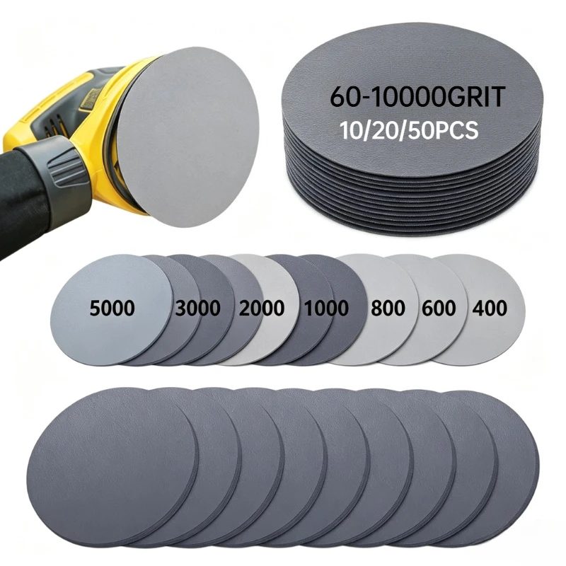 3-Inch Wet and Dry Sandpaper 10/20/50 Set Polishing Hook and Loop Sanding Disc, 60-10000 Mesh Suitable for Metal, Wood, Automobi