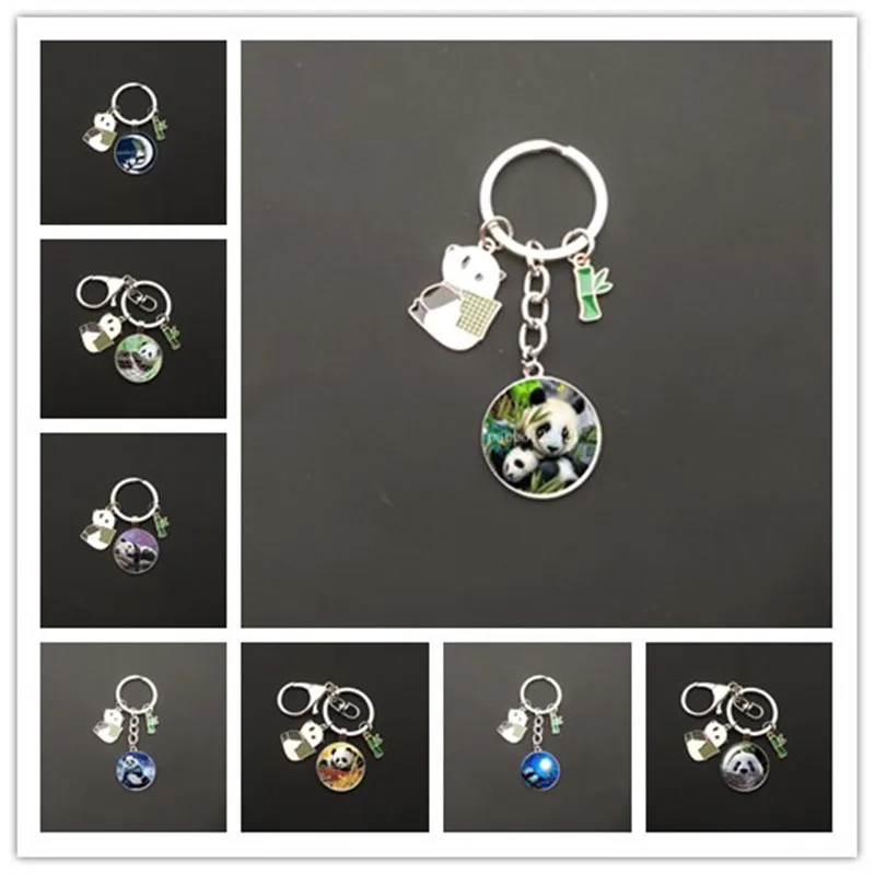 2021Cute National Treasure Panda Keychain Glass Jewelry Animal Panda Keychain Car Girl Bag Keyring Jewelry Accessories Gift