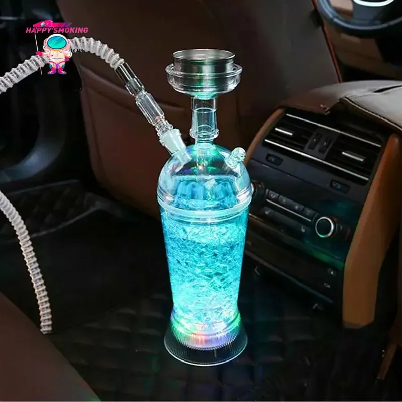 

HAPPY Protable LED Hookah Shisha Set with Water Pipe Acrylic Tobacco Pipes Suit Narguile Complete Bottle Smoking Accessories