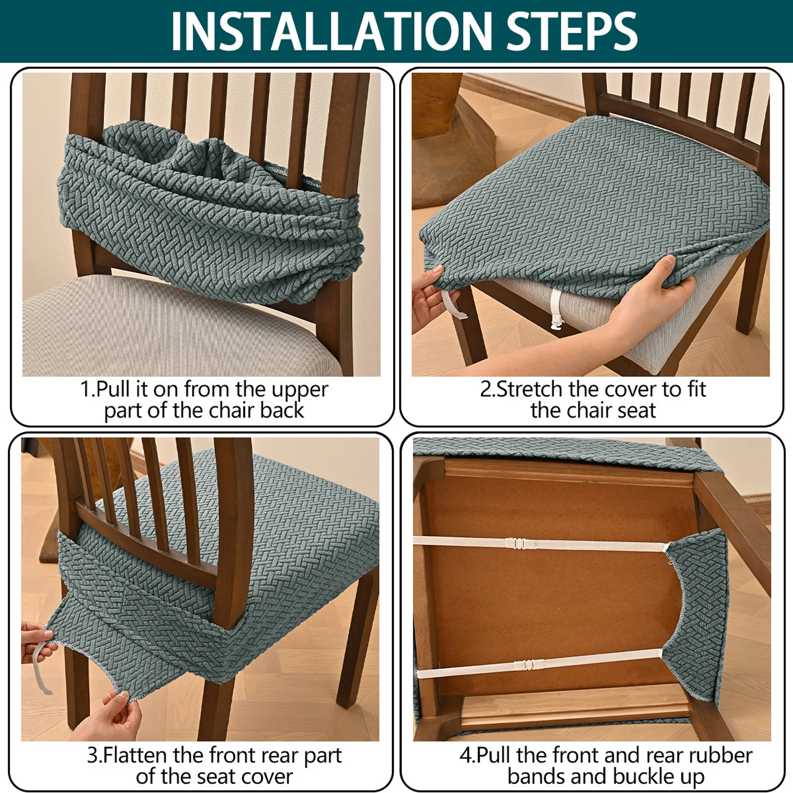 

Chair Covers with Elastic Straps Solid Jacquard Stretch Dining Chair Slipcovers Decorative Seat Protector for Kitchen Home