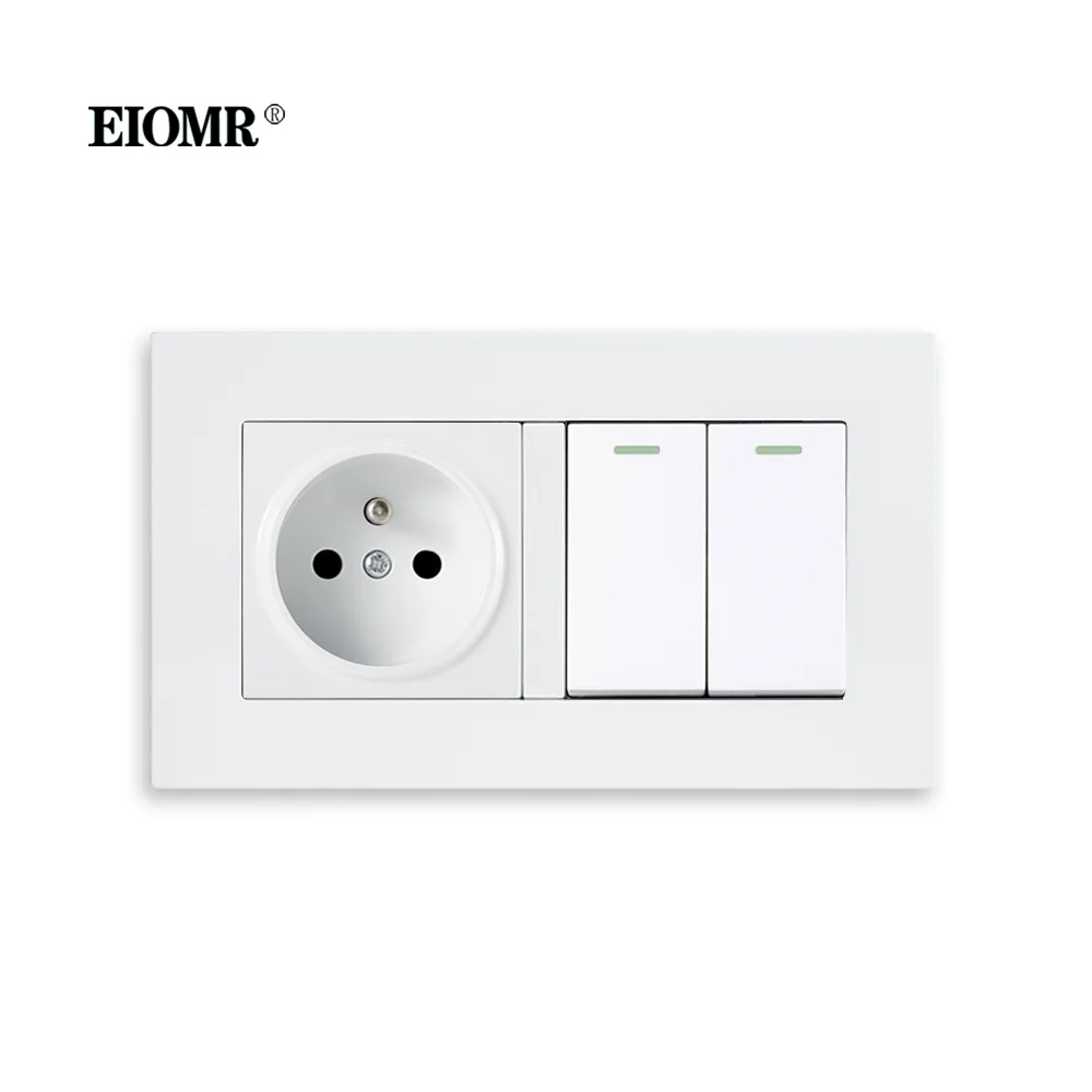 

EIOMR French Standard Wall Socket 146*86MM White Flame Retardant PC Panel 16A 250V Sockets and Switches 2 Gang 1Way / 2Way