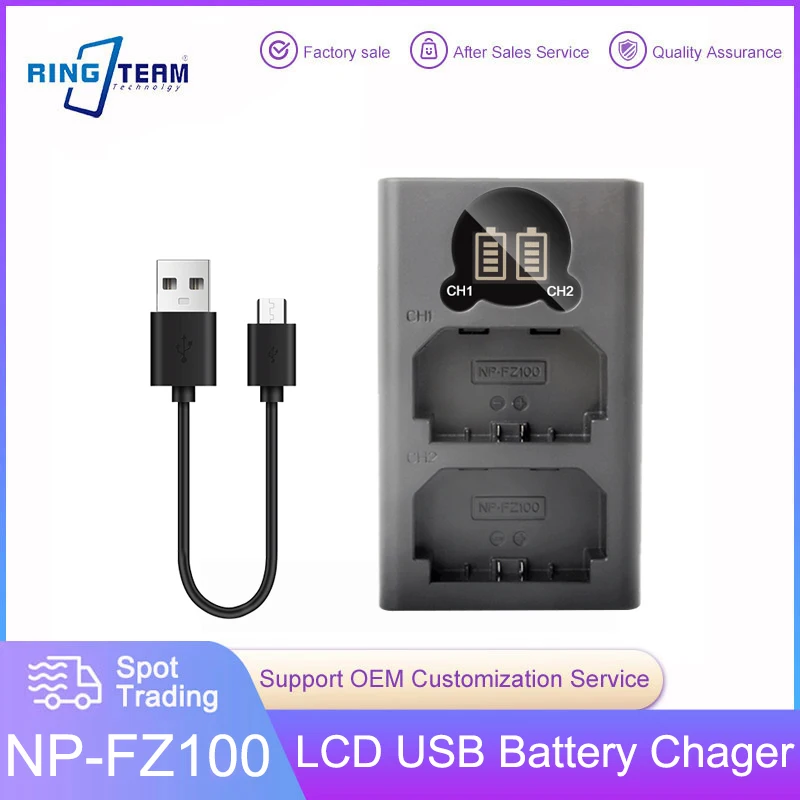 NP-FZ100 Battery LCD Dual USB Charger High Capacity USB Cable for A7III A7R III A7R3 A9 Alpha Camera