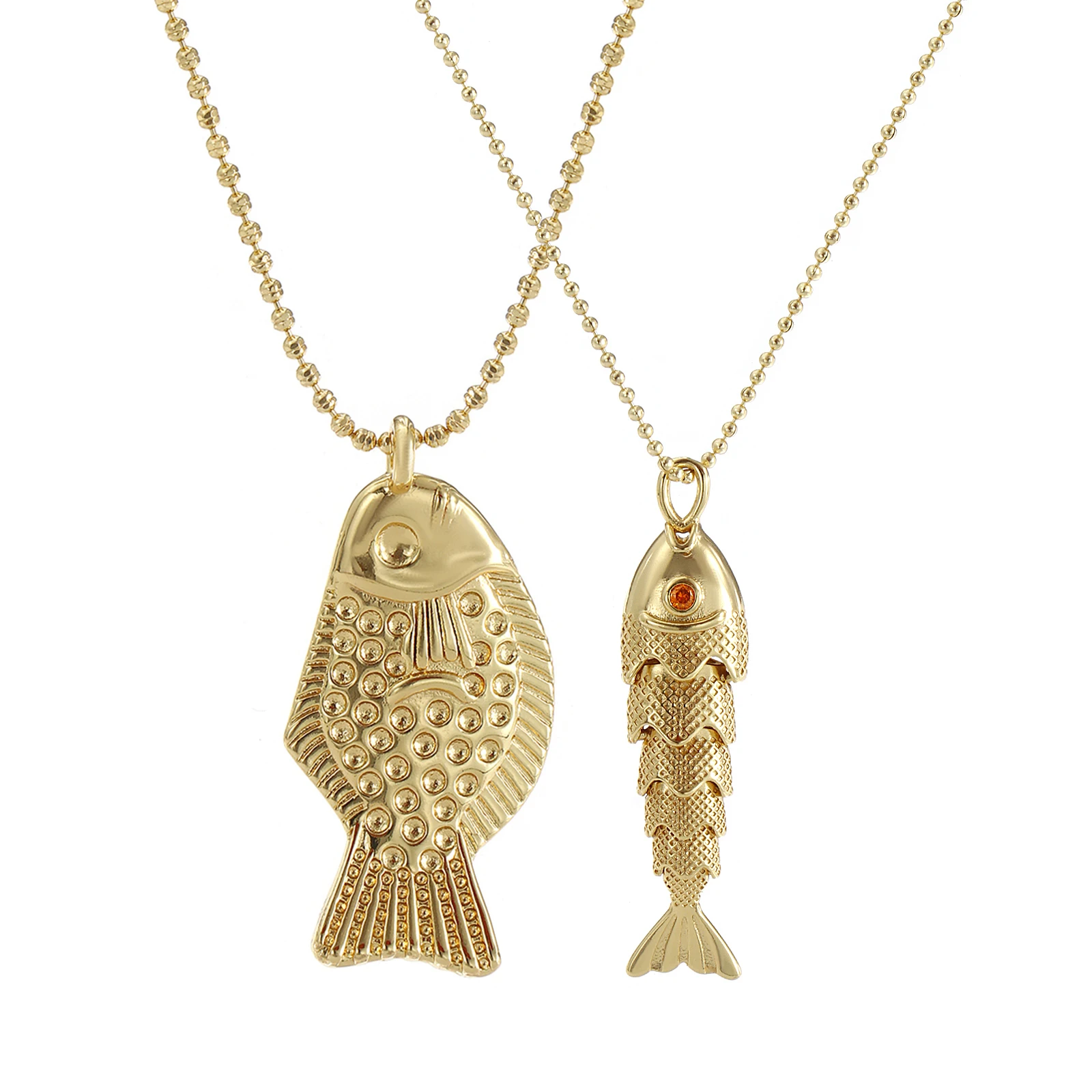 1pc Bohemia Ocean Jewelry Fish Necklace 18K Gold Plated Brass Ball Chain Fish Pendant Charm Necklace Unisex Gift 45cm + 5cm Long