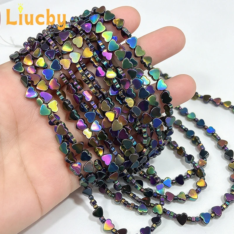 Natürliche, glänzende Regenbogen-Hämatit-Perlen in Herzform, beruhigend, lose Perlen 4/6/8mm für DIY-Armbänder, Halsketten, Ohrringe und Zubehör – Detail 6