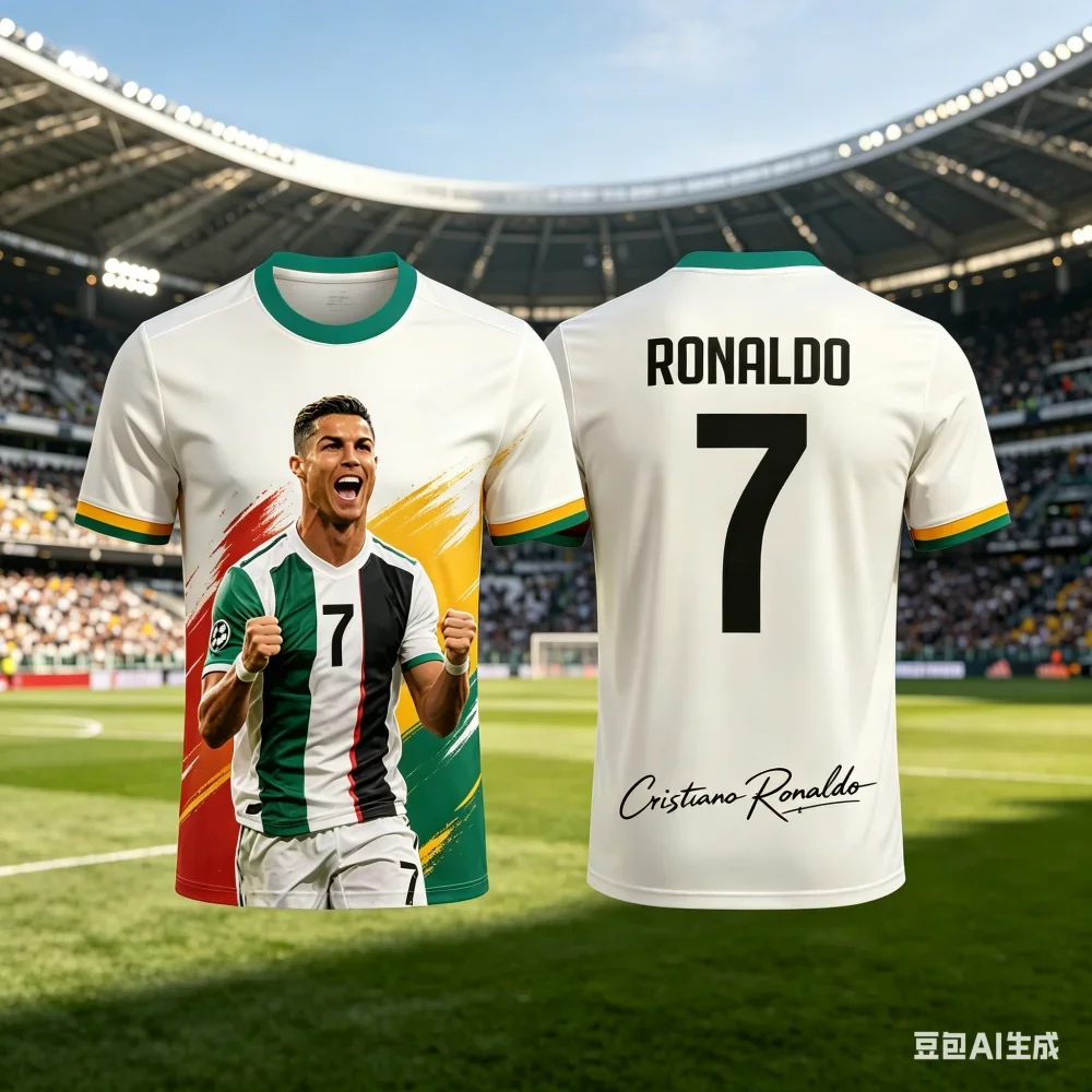 Camisa de Futebol Masculina e Infantil com Estampa Gráfica do Superastro Cristiano Ronaldo, Secagem Rápida, para Treino de Futebol