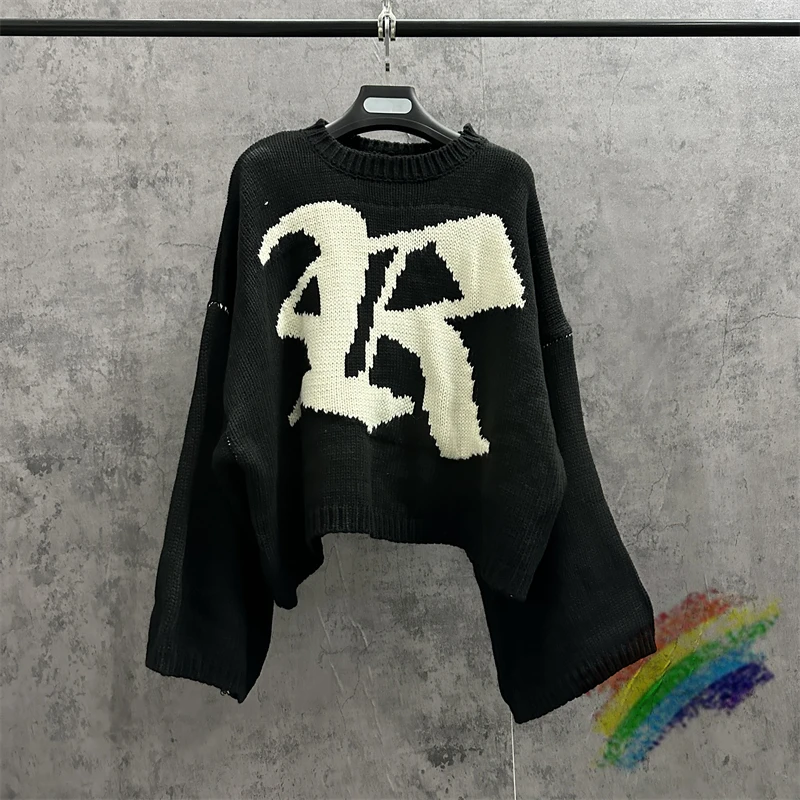 Maglione nero RAF SIMONS per uomo donna lettera R Oversize Bat Shirt felpe in maglia