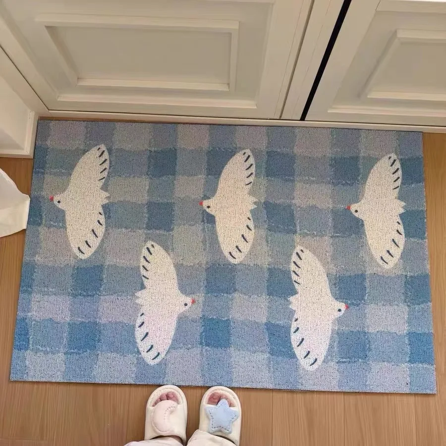 

Bird Custom Size Door Mat Blue PVC Anti-slip Doormat Outside Home Decor Foot Mat Outside Entrance Carpet Large Porch Mat Outdoor