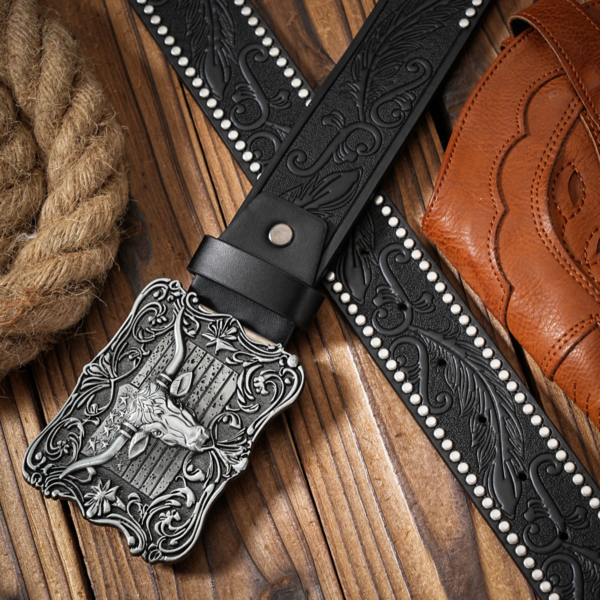Vintage trifft Mode! Legierungsgürtel mit Schnalle aus PU-Leder, Geeignet für Männer und Frauen, für einen Personalisierten Western-Stil – Detail 4
