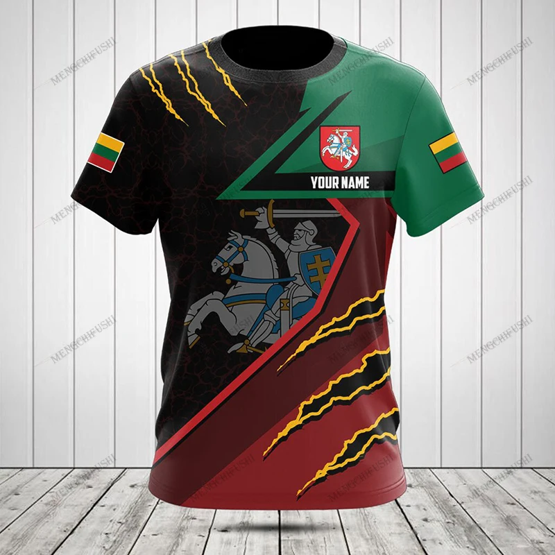 Custom Name Summer Casual Lithuania Flag Gradient Color Graphic T-shirts Men's Fashion Jersey Loose Oversized Short Sleeve Tops - view 4