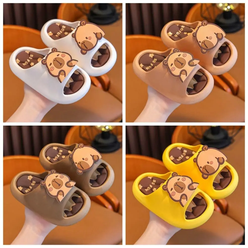 Милые тапочки капибары из ПВХ для бассейна, утолщенные мягкие тапочки с мультяшными животными, противоскользящие вращающиеся детские сандалии для ванной комнаты, спальня