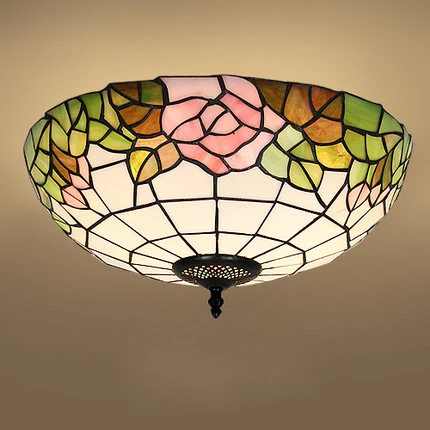 European Tiffany 8/12/16 IncRetro Glass Mediterranean Style Pastoral Red/Pink Rose Ceiling Light Luminaria For Home Decoration