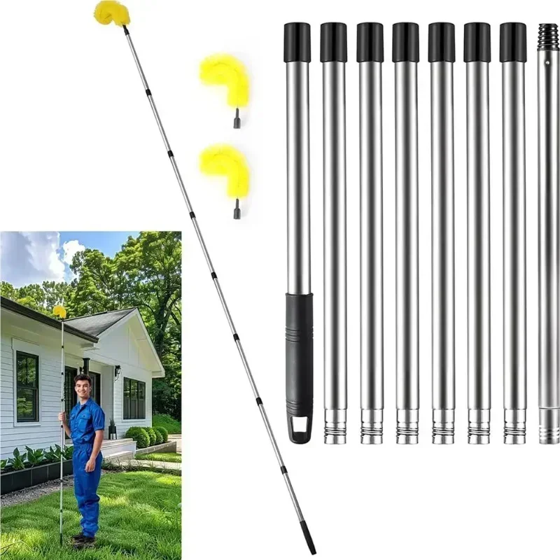 

Telescopic Gutter Cleaning Brush Heavy-Duty Long Reach Tool with Adjustable Height Plastic Pole for Roof & Gutter Cleaning