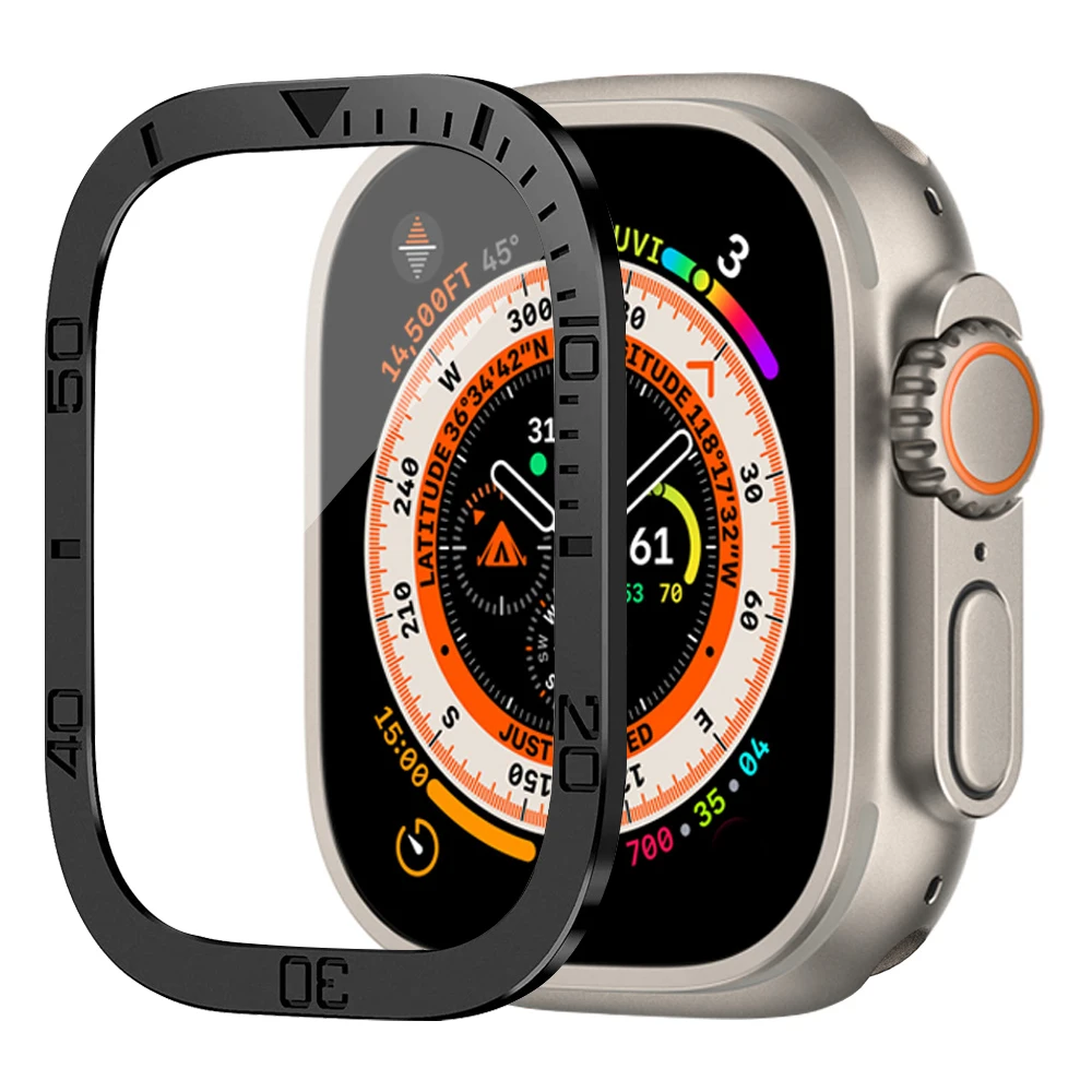 Cristal templado para Apple Watch, Correa ultra 49mm, Protector de pantalla antiarañazos HD, película completa, parachoques de Metal, Correa iWatch