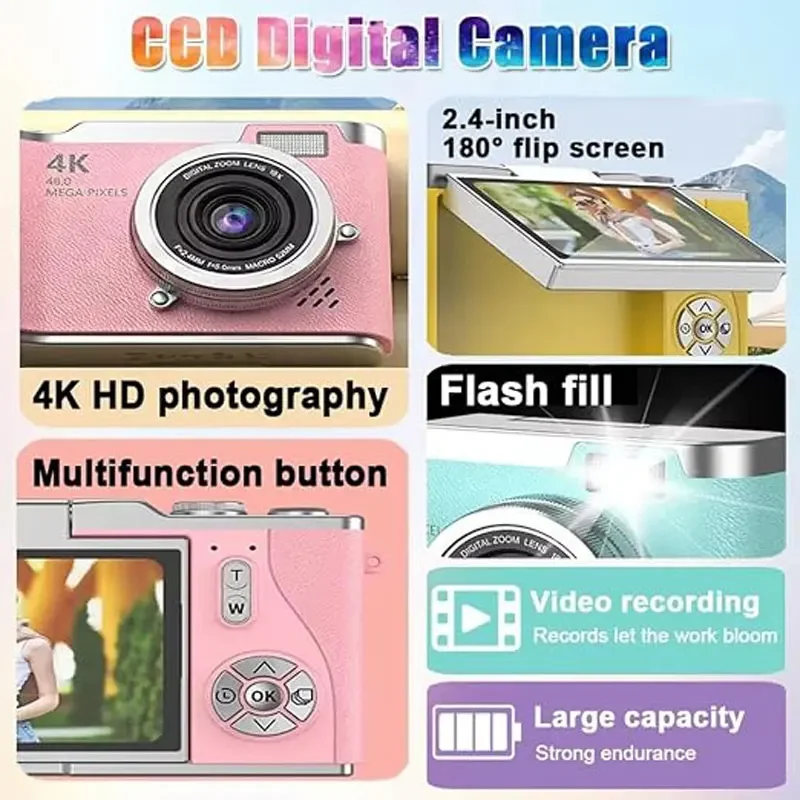 High Definition Flip Screen 4K Digital Camera CCD Entry-level Mirrorless Camera with Portable Camera for Taking Photos