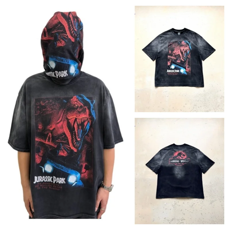 

Trend Washed Saint Fashion Print Vintage TEE Summer High Street Men's Women's Hip-Hop Short-Sleeved T-Shirt