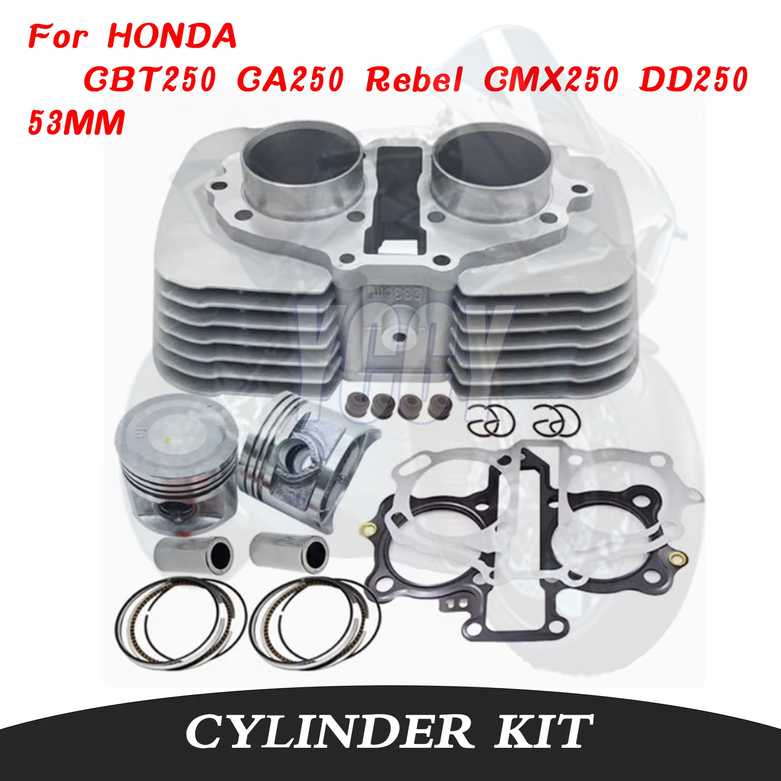 53MM 233CC Impeccable Motorcycle 2 Big Bore Cylinder Kit Piston Set For HONDA CBT250 CA250 Rebel CMX250 DD250 CBT CA CMX DD 250