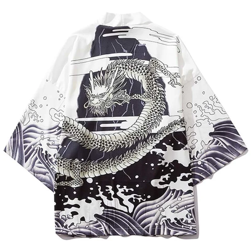 Summer Japanese Anime Dragon Pattern Cosplay Adult Traditional Samurai Loose Kimono Men and Women Cardigan