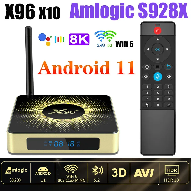 X96 X10 Amlogic S928X TV Box 8G 64G Support 8K USB3.0 Wifi6 BT5.2 1000M LAN Google Voice Set Top Box Media Player X96 X10 4G 32G