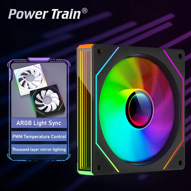

Power Train PRISM 7 PRO Вентилятор для корпуса компьютера 120 мм 4-контактный ШИМ ARGB Тихий вентилятор охлаждения процессора 12 В Объем воздуха 56,8 куб.см/600-1500 об/мин