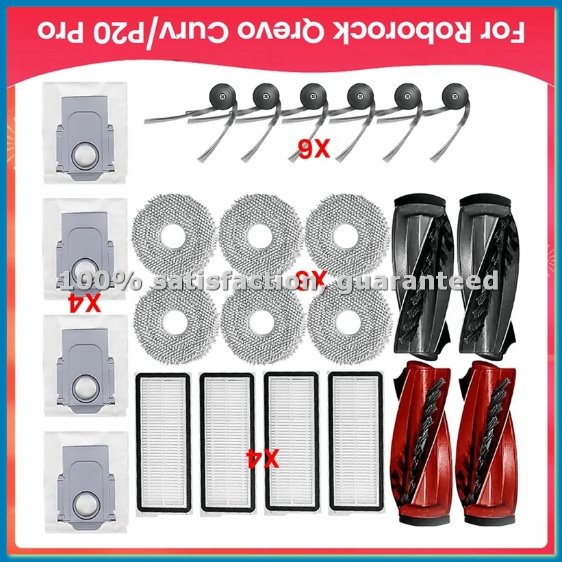 For Qrevo Curv/P20 Pro Accessories Main Side Brush Hepa Filter Mop Pads Dust Bags Accessories Replacement Kits-ABHG