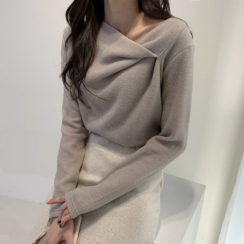 MEXZT maglione irregolare donna elegante pullover lavorato a maglia bianco moda coreana maglioni a maniche lunghe inverno donna maglieria sottile