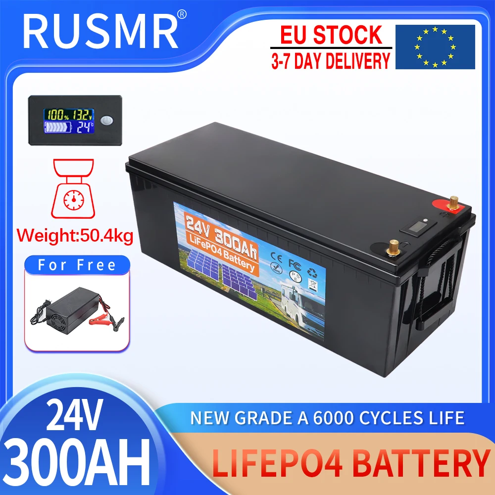 24V 300AH LiFePo4 Battery Pack Built-in BMS Lithium Iron Phosphate Cells For Replacing Most of Backup Power Home Energy Storage