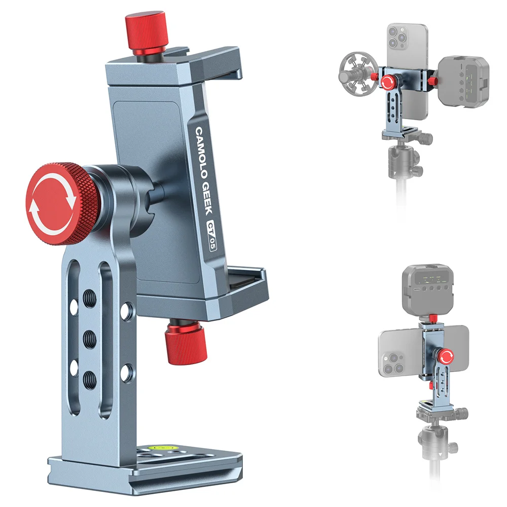 

CAMOLO Aluminum Phone Stand Holder w Cold Shoes & Arca 360 Smartphone Tripod Adapter for iPhone17 Desktop Video LiveStream Vlog