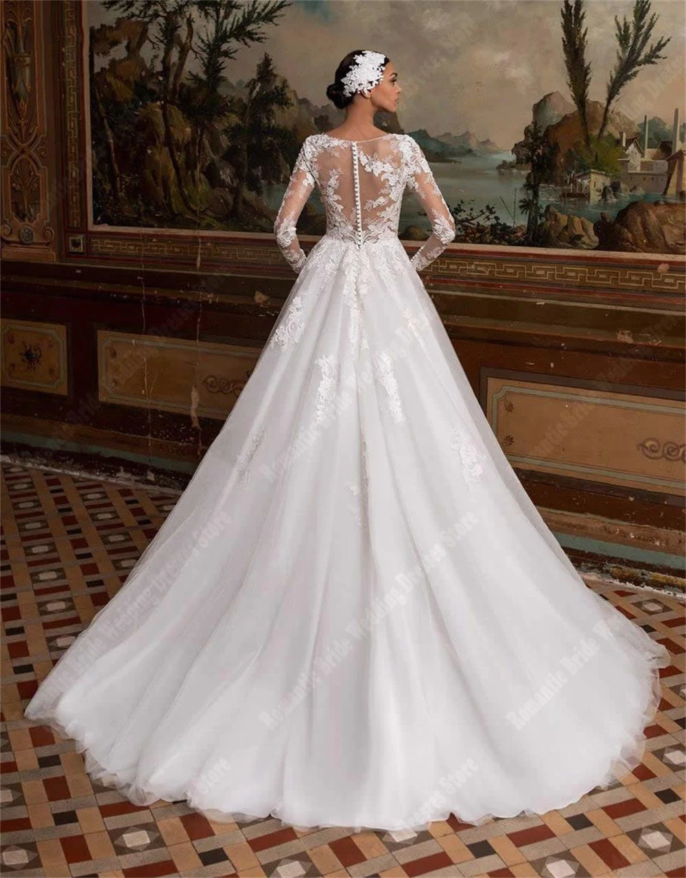 Robe de Mariée Élégante en Tulle, Col en V, Manches sulf, Dos aux, Ourlet de Jupe Moelleuse, Nouvelle Collection