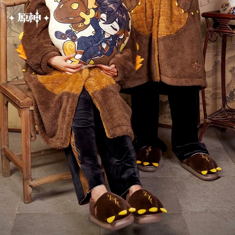 Official Game Genshin Impact ZhongLi Cosplay Home Plush Slippers Anime Character Cartoon Pattern Cotton Shoes Halloween Gift