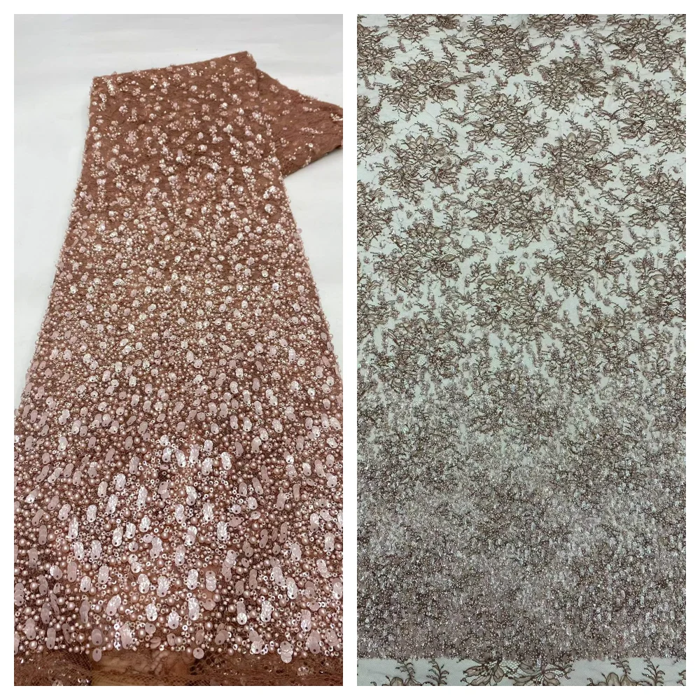 

High-quality African Nigerian Elegant 3D Embroidered Fabric French Tulle Lace Fabric With Sequin For Party Wedding