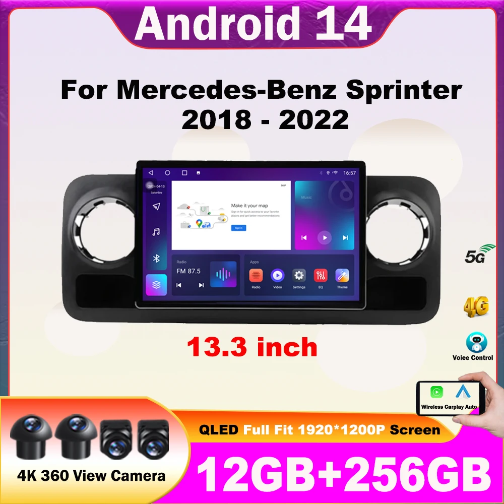 13.3 Inch Android 14 For Mercedes-Benz Sprinter 2018-2022 Carplay Car Radio Multimedia Video Player Navigation Bluetooth NO 2din