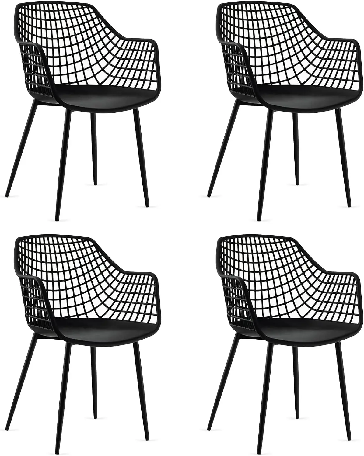 

Giantex Modern Dining Chairs Set of 4 - Black Arm Chair with 15" High Backrest, Powder-Coated Metal Legs, Anti-slip Foot Pads