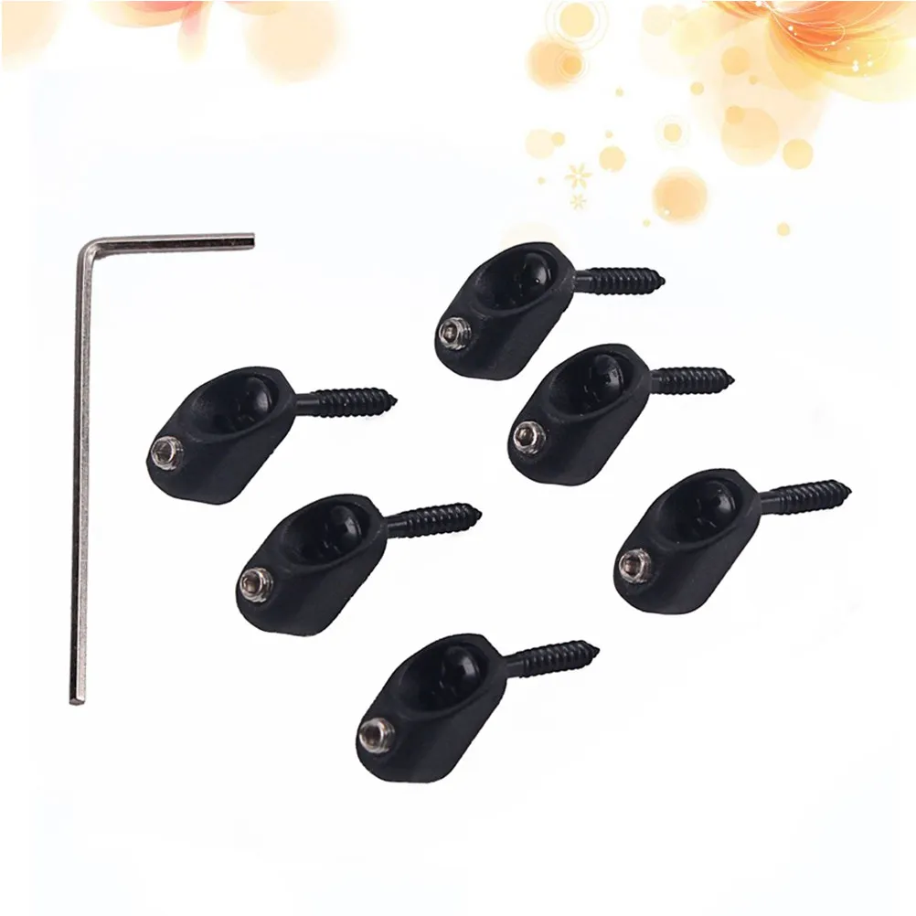 6Pcs Headless Electric Bass Guitar String Locking Nut Set Black Guitar Parts with Wrench Screws Metal Anti Corrosion view 5