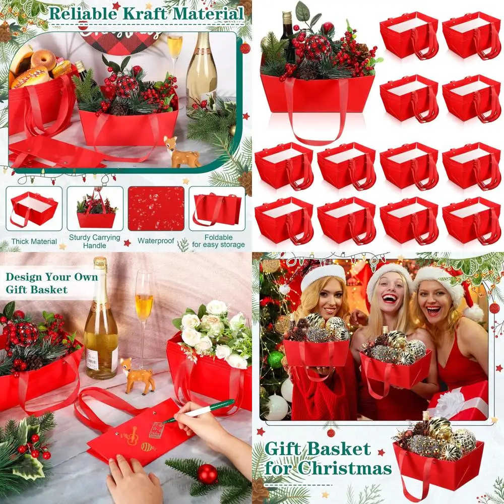 9,8 x 6,5 x 4,3 cestas de regalo Kraft impermeables con asas, paquete de 72, vacías para bodas, fiestas, Navidad, San Valentín (rojo)