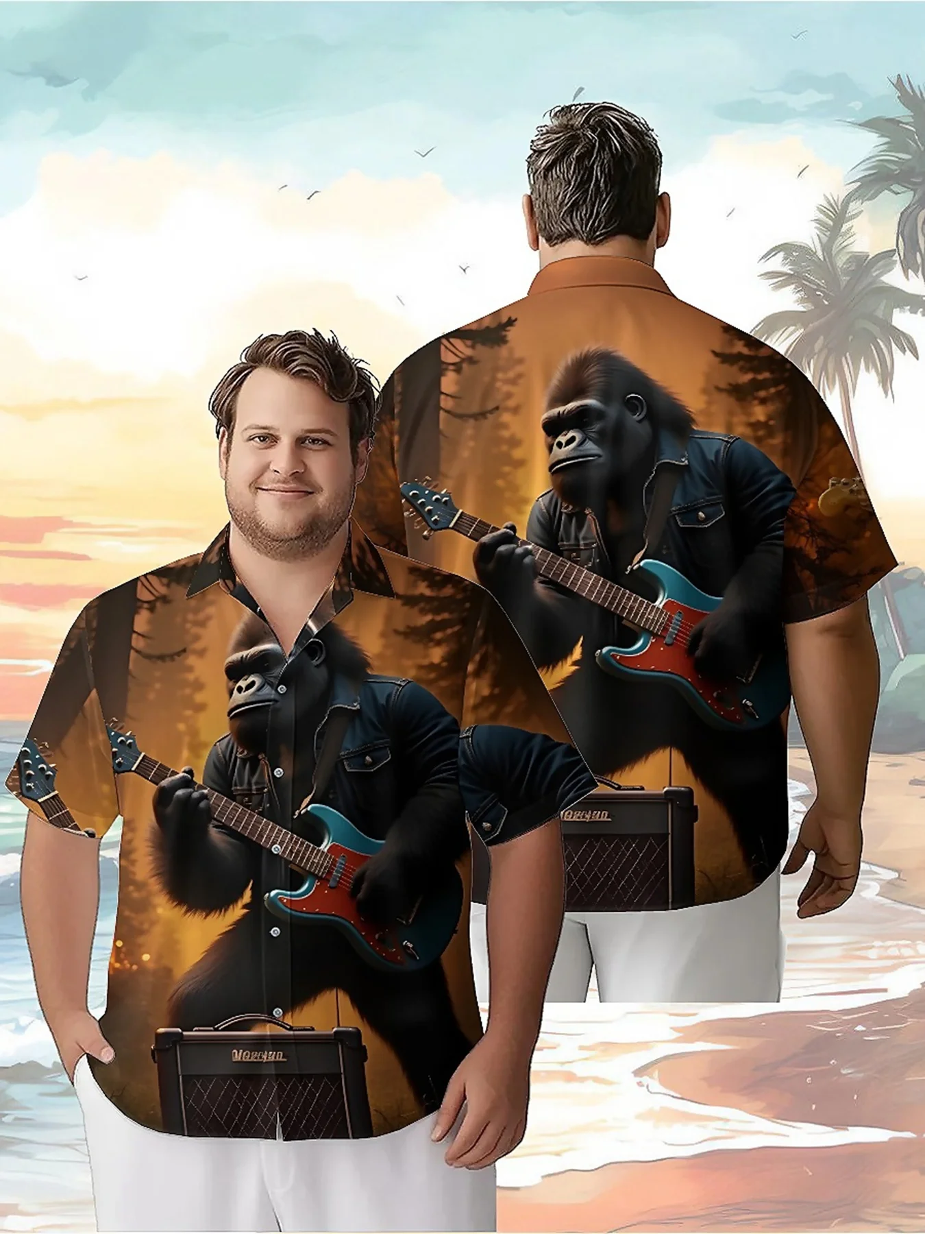 Men's Plus Size Hawaiian Shirts Gorilla Rock T-shirt pattern, Button Up Shirts, Unisex Casual Clothing, Summer Tops