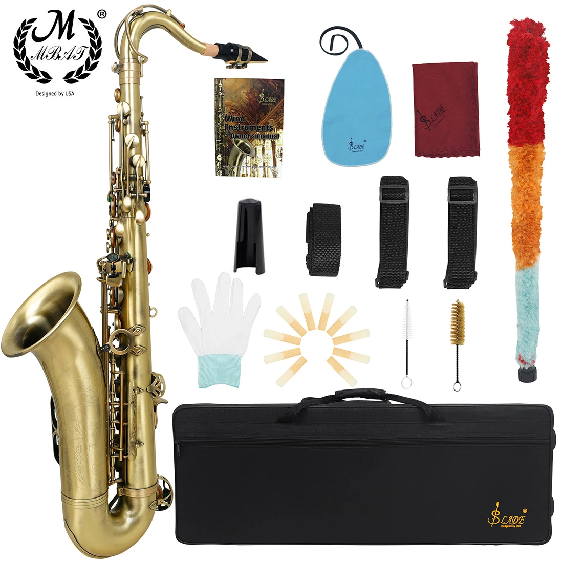 M MBAT Bb Tenor Saxophone Professional Brass Bb Saxophone Woodwind Instrument With Cleaning Cloth Glove Sax Reed Mouthpiece