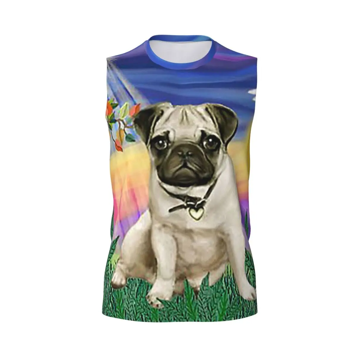 Twilight With A Pug Men Printed Sleeveless T-shirt Casual Hip Hop Street Style Beach Holiday Tank Tops