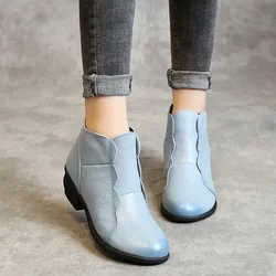 GKTINOO 2025 Genuine Leather Booties Woman Soft Plush Med Heels Ankle Boots for Ladies Fashion Winter Shoes Platform Female Boot