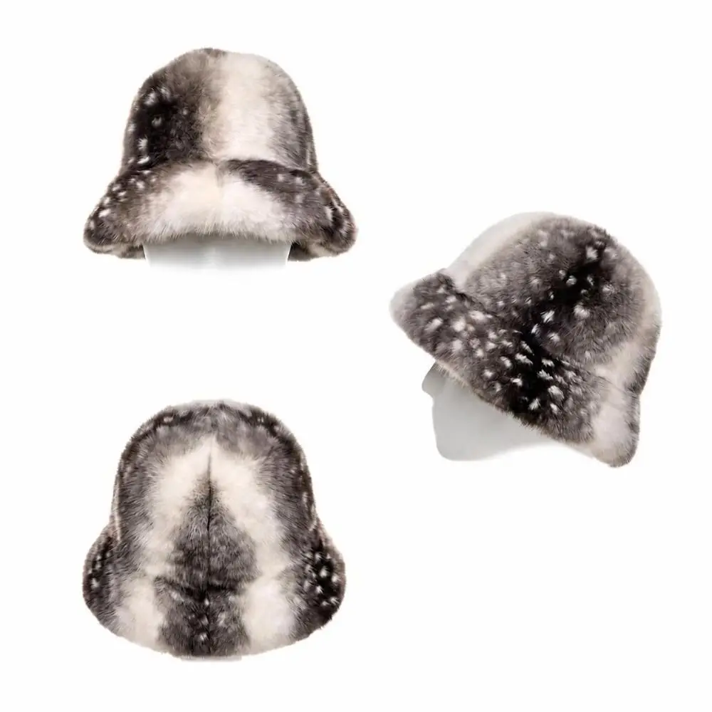 Windproof Fur Bucket Hat Deer Print Warm Lining Winter Cap Ear Flaps Versatile Fit Fishing Hat Winter Commute
