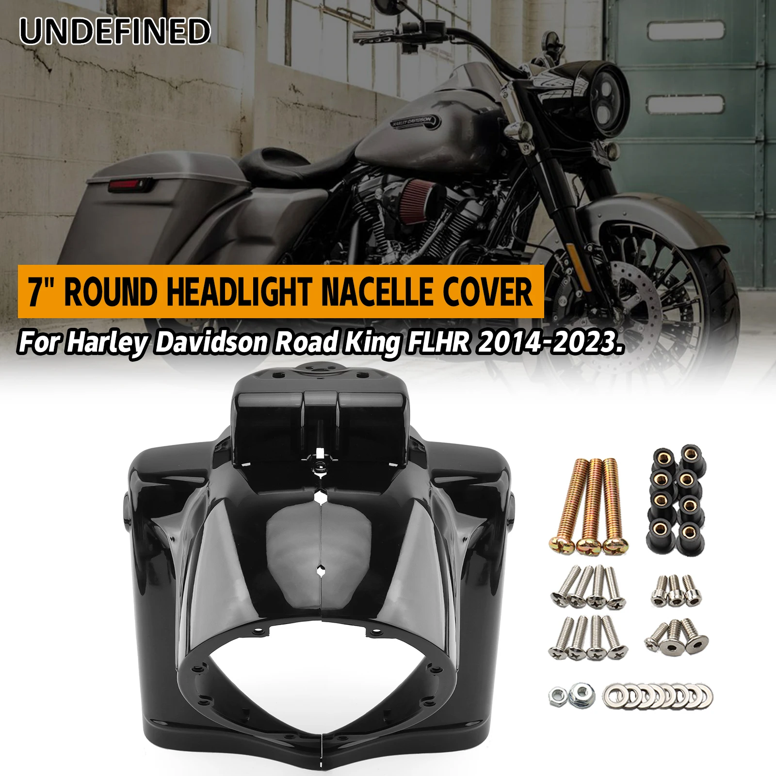 

Motorcycle Gloss Black 7" Headlight Nacelle Cover For Harley Road King FLHR 2014-2024