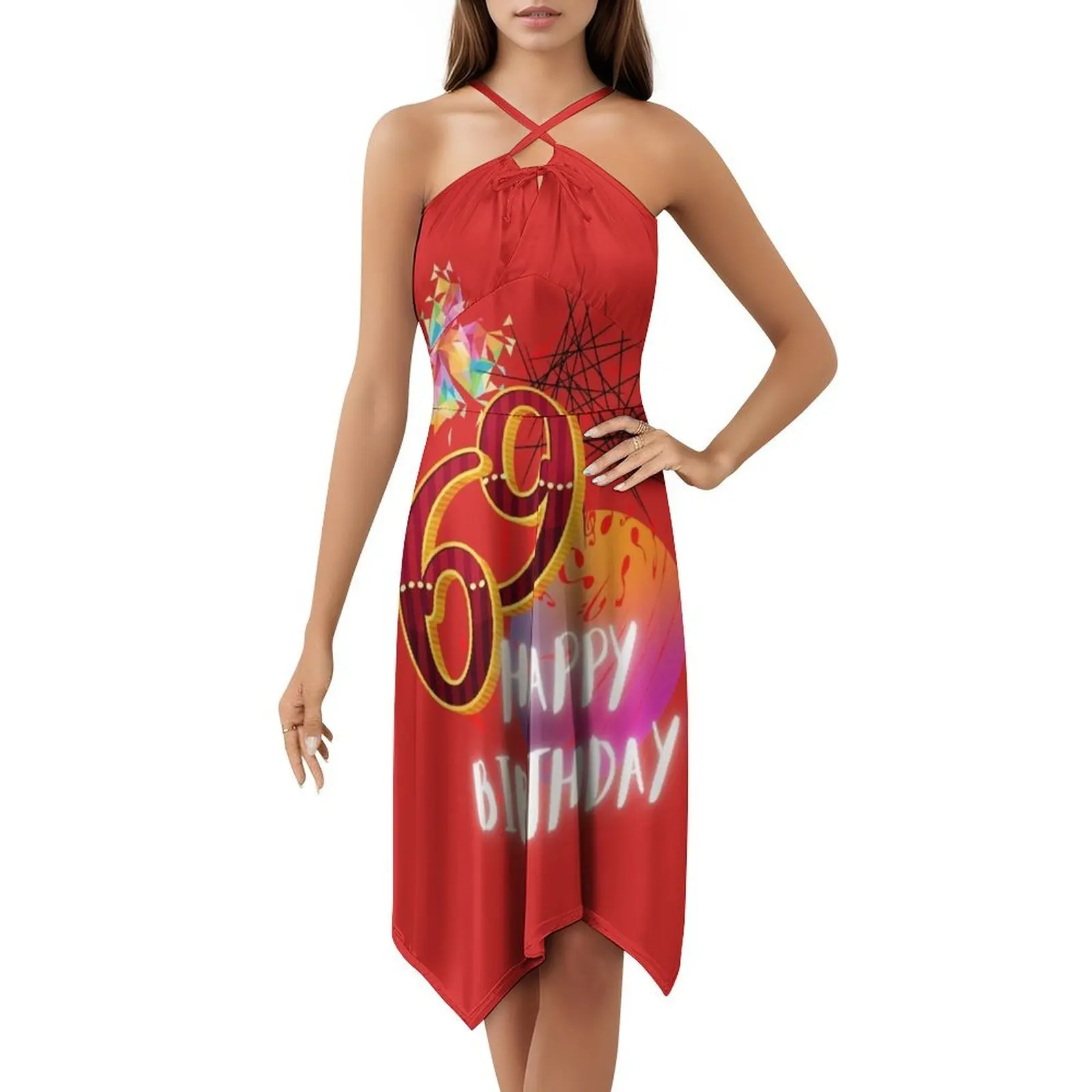 عيد ميلاد سعيد 69Th عيد ميلاد تجريدي فني سعيد 69 بوهو شيك فستان أنيق موضة شاطئ حفل زفاف ثوب عيد ميلاد 69Th #5