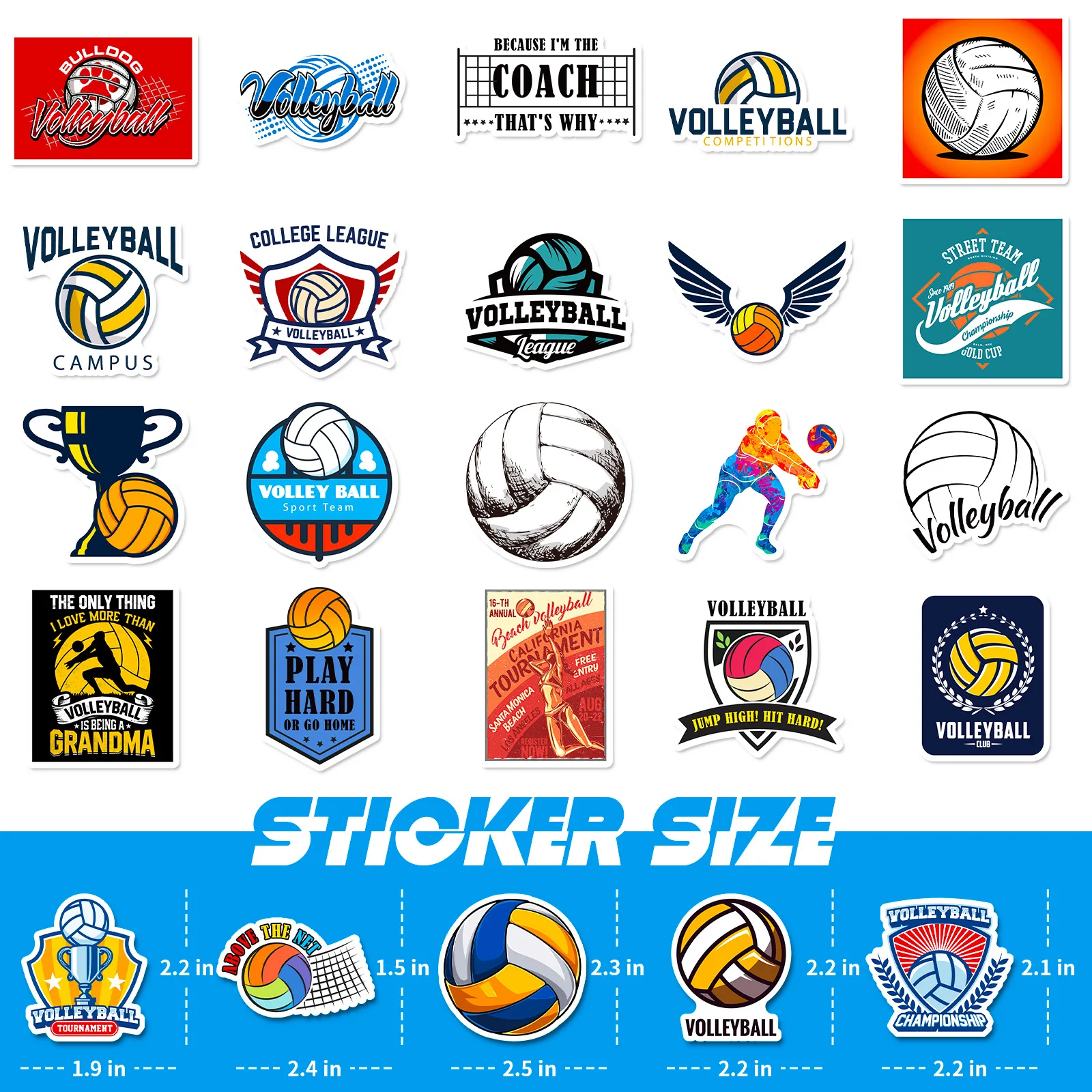 50pcs Volleyball Sports Mix and Match Graffiti Car Trunk Guitar Skateboard Waterproof Sticker