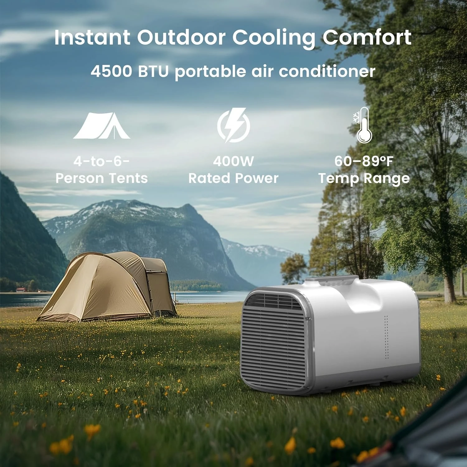 4400 BTU Portable Air Conditioner with Cooling Dehumidifier and Fan Functions for Tent Camping 130 Sq Ft Room Personal AC Pro