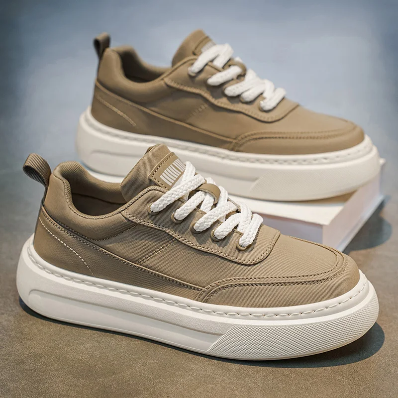 New Men's Fashion Sneakers Canvas Skate Shoes Casual Sport Slip-Ons Comfortable Flat Shoes Khaki Black