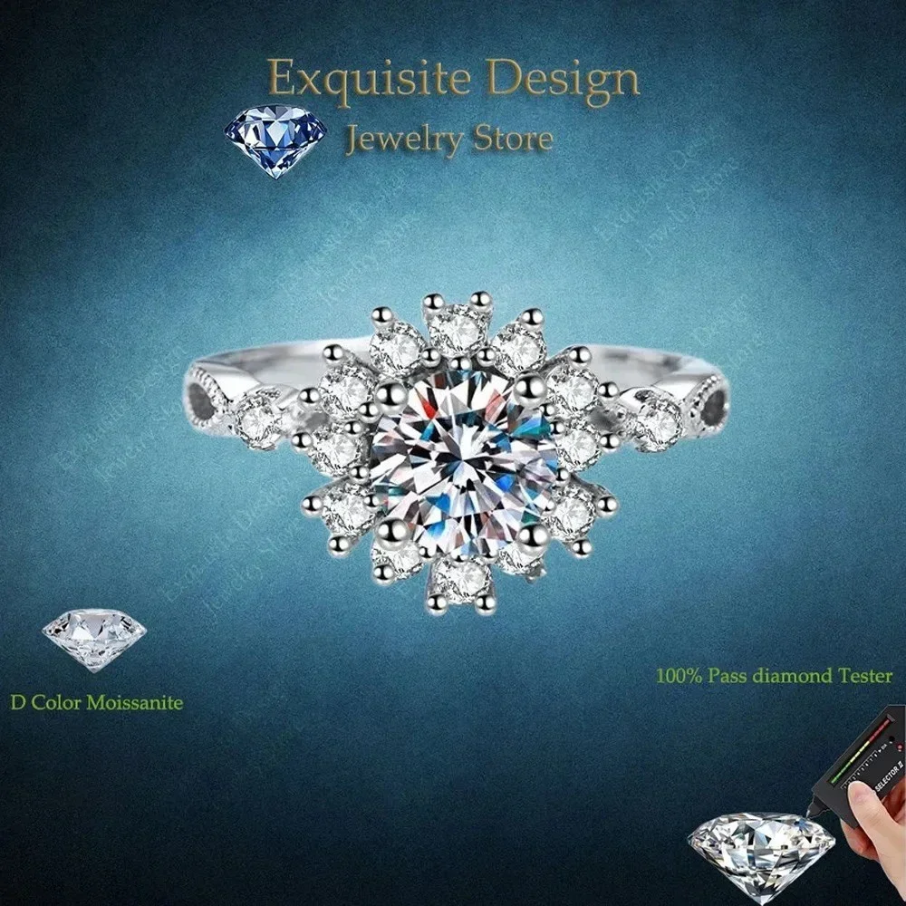 

Романтическое изысканное кольцо с бриллиантом в форме цветка, платиновое Pt950, обручальное, 0.5/1 карат, муассанит, женское, на День святого Валентина, для девушки