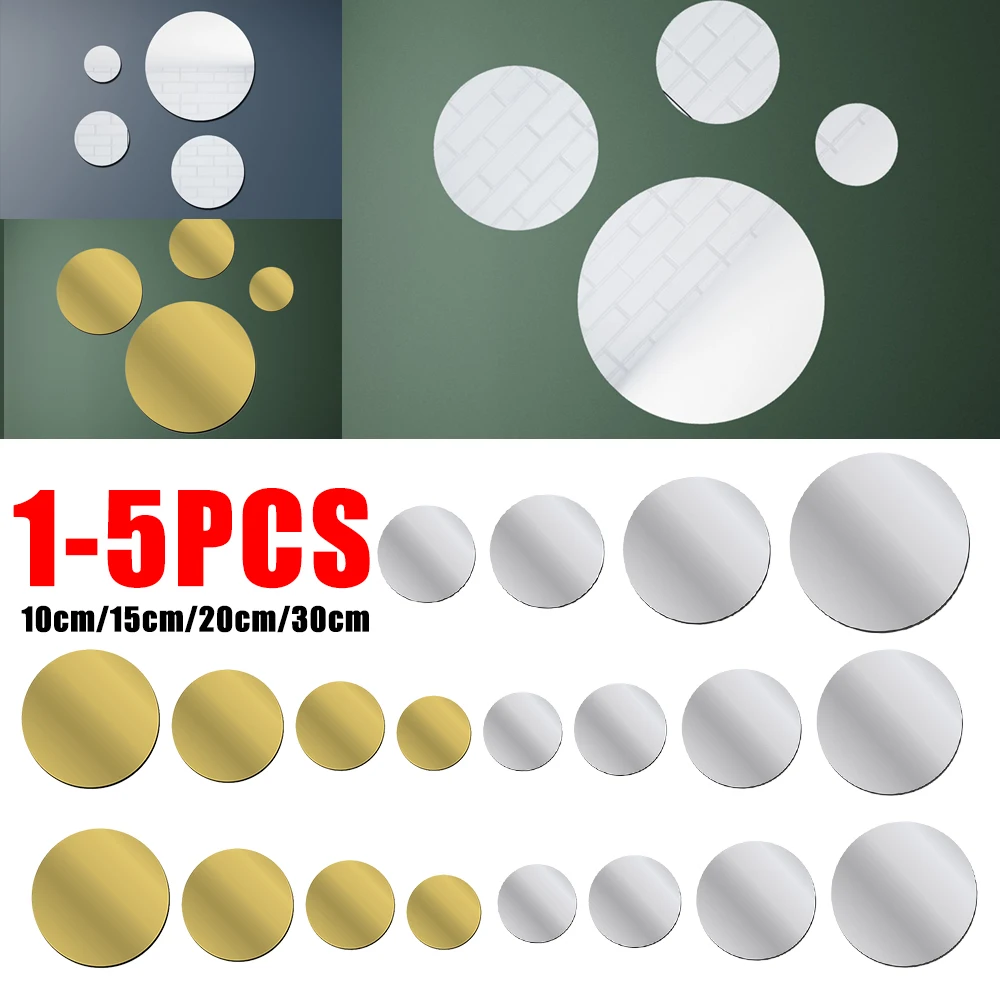 1-5PCS Round Mirror Sticker 3D Acrylic Mirror Wall Stickers 10-30cm Self-adhesive Bathroom Decorative Mural Decals Home Decor